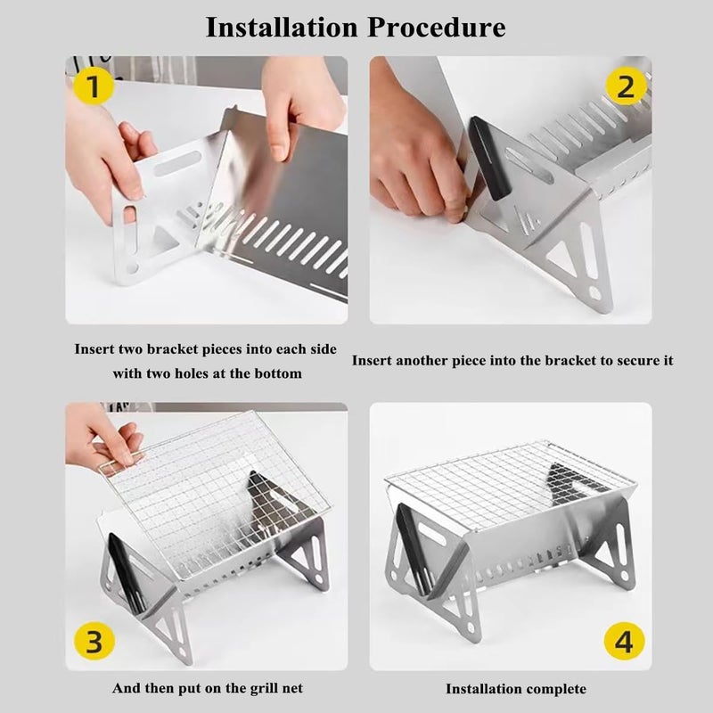 WINB Portable Folding BBQ Grill for 1-2 People - Mini Charcoal Grill for Camping, Compact Stainless Steel Fire Pit with Carry Bag, Outdoor Grill for Backyard, Hiking & Picnic (8.2X5.5 IN) - Image 4