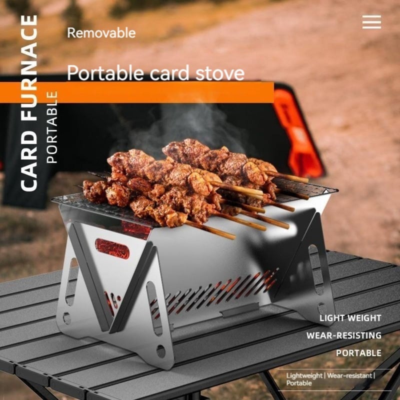 WINB Portable Folding BBQ Grill for 1-2 People - Mini Charcoal Grill for Camping, Compact Stainless Steel Fire Pit with Carry Bag, Outdoor Grill for Backyard, Hiking & Picnic (8.2X5.5 IN) - Image 2