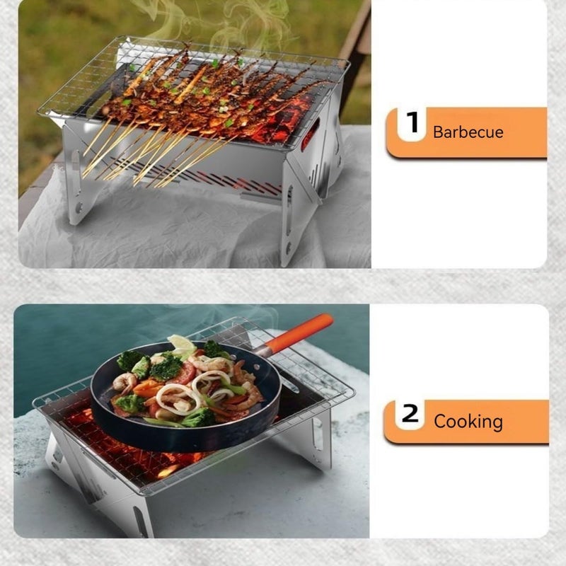 WINB Portable Folding BBQ Grill for 1-2 People - Mini Charcoal Grill for Camping, Compact Stainless Steel Fire Pit with Carry Bag, Outdoor Grill for Backyard, Hiking & Picnic (8.2X5.5 IN) - Image 5