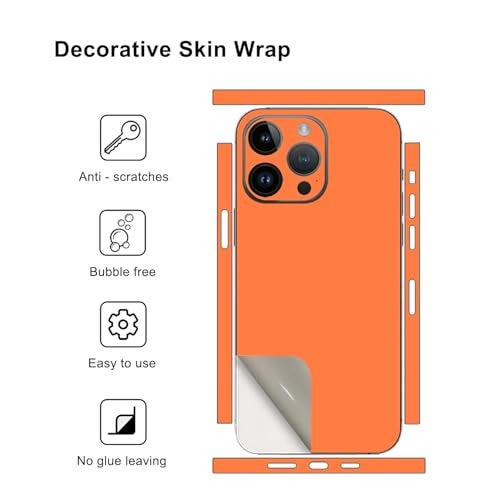 CXWITHY Skin Wrap Compatible with iPhone 15 Pro, Vinyl Decal Sticker Cover Protective Film for Phone Back, Camera, Frame (Orange) - Image 3