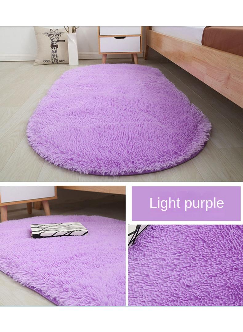 Bluejw 70*160cm Bedroom Bedside Living Room Simple Thickened Carpet Fluffy Rugs for Bedroom, Shag Cute Area Rug for Girls/Boys and Kids Baby Room Home Decor Oval Indoor Carpet for Nursery Dorm Living Room, Purple - Image 1