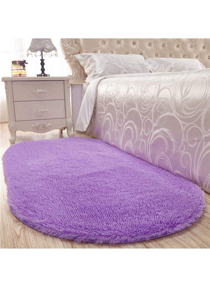 Bluejw 70*160cm Bedroom Bedside Living Room Simple Thickened Carpet Fluffy Rugs for Bedroom, Shag Cute Area Rug for Girls/Boys and Kids Baby Room Home Decor Oval Indoor Carpet for Nursery Dorm Living Room, Purple - Image 3