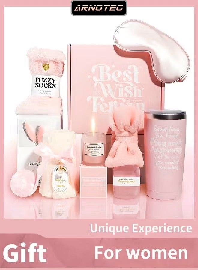 ARNOTEC Women's birthday gift box set, 11-piece surprise gift box, including aromatherapy candles, plush socks, bubble balls, soap, thermos cup, etc., a relaxing care gift for besties/moms/girlfriends/sisters - Image 1