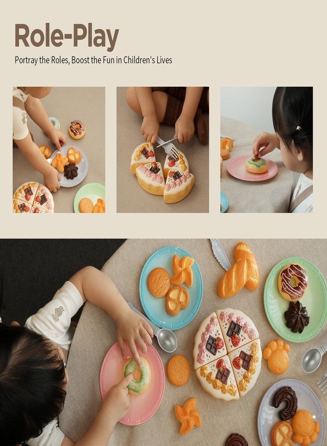 GILOBABY Toy Food for Toddlers, Pretend Play Toys for Toddlers with Dessert Cakes and Kitchen Accessories, Learning & Educational Tea Party Set for Girls 3 Year and Up, 34 Pcs - Image 3