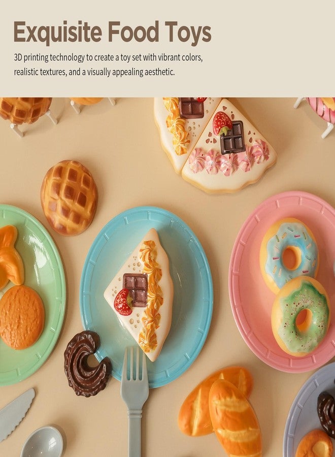 GILOBABY Toy Food for Toddlers, Pretend Play Toys for Toddlers with Dessert Cakes and Kitchen Accessories, Learning & Educational Tea Party Set for Girls 3 Year and Up, 34 Pcs - Image 4