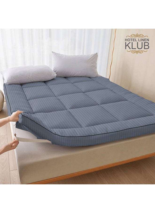 Hotel Linen Klub Hotel Linen Klub Mattress Topper 85GSM Microfiber Stripe Super Soft Fabric 500GSM Soft Firm and Extra Thick Fibersheet and Highly Elastic Bands  - Image 1
