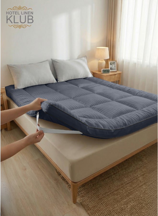 Hotel Linen Klub هوتل لينن كلوب مرتبة توبير 85GSM ميكروفايبر مخطط قماش فائق النعومة 500GSM ناعم متين وألياف سميكة للغاية وأشرطة عالية المرونة - Image 1