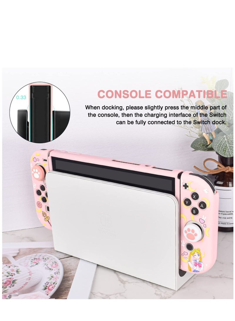 Captaintech Protective Case for Nintendo Switch, Sailor Moon Switch OLED Protective Case Silicone Soft Cover Shockproof Pink Skin Joy Con Shell - Image 4