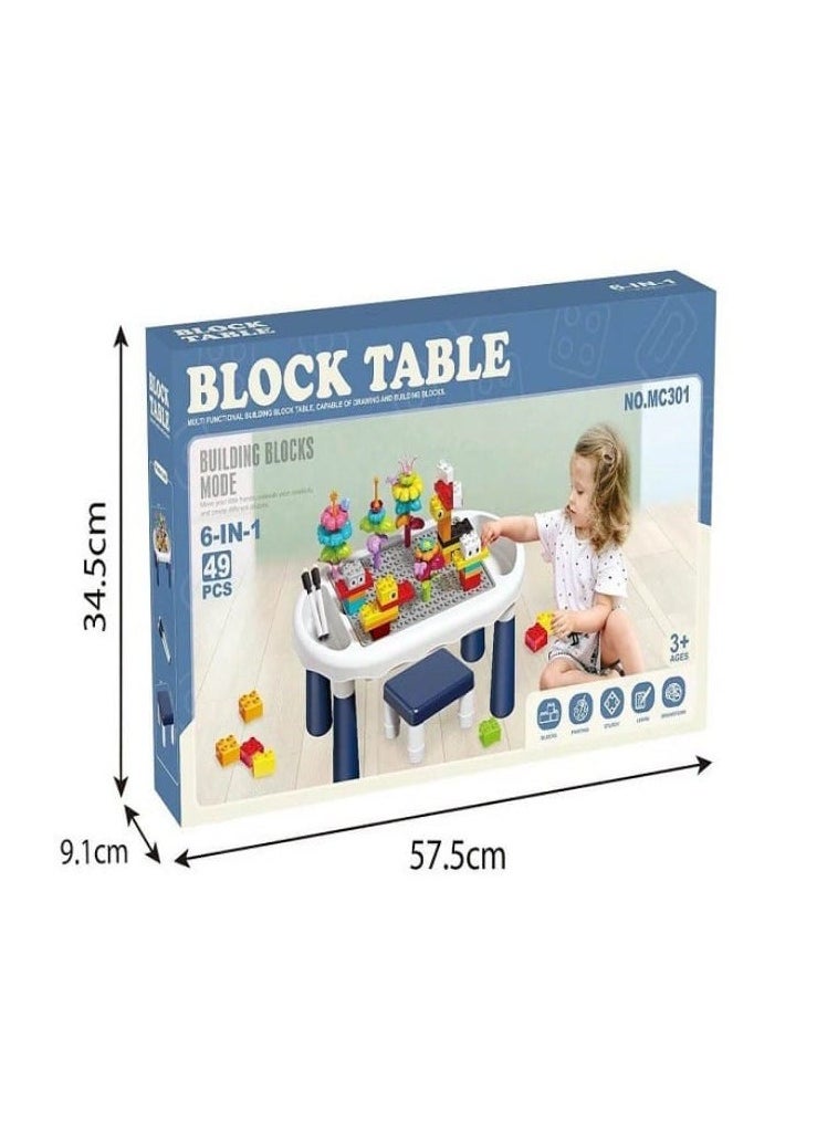 6-in-1 Kids Block Table Set with Chair, 49 Pieces Building Blocks, Educational Activity Table for Ages 3 and Up
