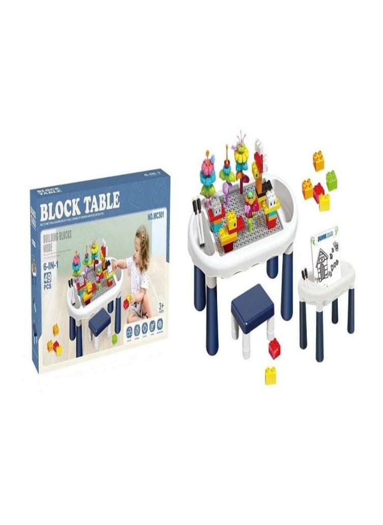 6-in-1 Kids Block Table Set with Chair, 49 Pieces Building Blocks, Educational Activity Table for Ages 3 and Up