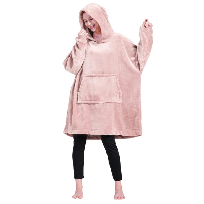 BLANKET HOODIE WARM WEARABLE BLANKET BLANKET SWEATSHIRT OVERSIZED FITS ALL FOR TEENAGER ADULT PINK ONE SIZE