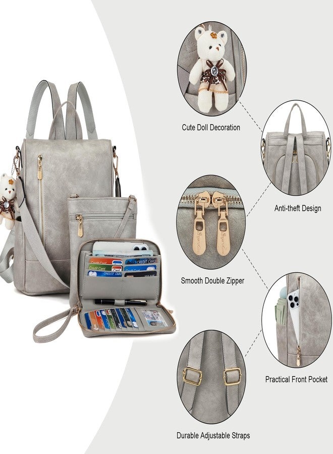 Soperwillton Women Fashion Backpack Purse Anti-Theft Leather Shoulder Bag Travel Multi Pockets Handbag Wallet Set 3pcs - Image 4