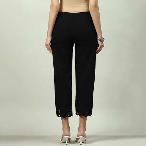 Biba Women Solid Regular Bottom Wear Mid Rise Trousers(Bottom W16946_Black) Small - Image 5