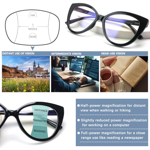 CLASAGA Progressive Multifocus Reading Glasses for Women Blue Light Blocking Spring Hinge Computer Multifocal Cat Eye Readers (4 CAT, 1.25, x) - Image 3