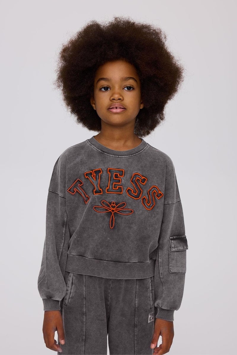 TYESS Girls Gray Melange Sweatshirt  - Image 2