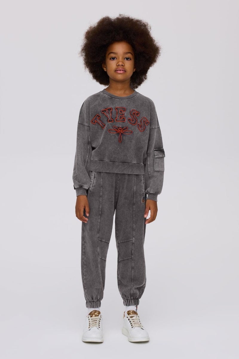 TYESS Girls Gray Melange Sweatshirt  - Image 1