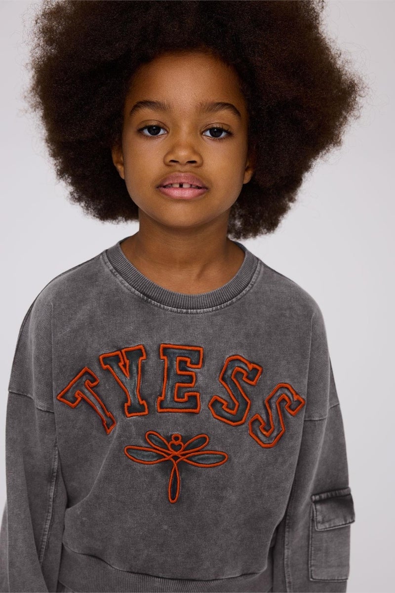 TYESS Girls Gray Melange Sweatshirt  - Image 3