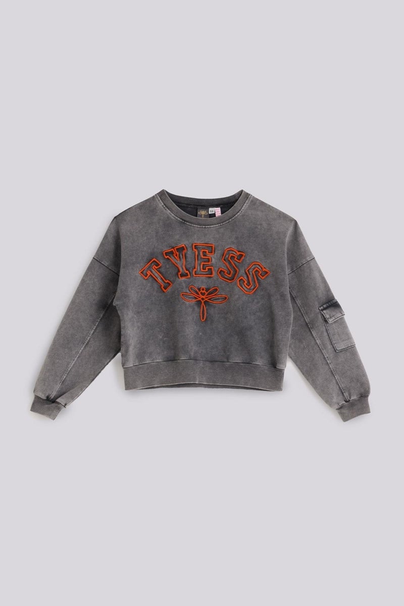 TYESS Girls Gray Melange Sweatshirt  - Image 5