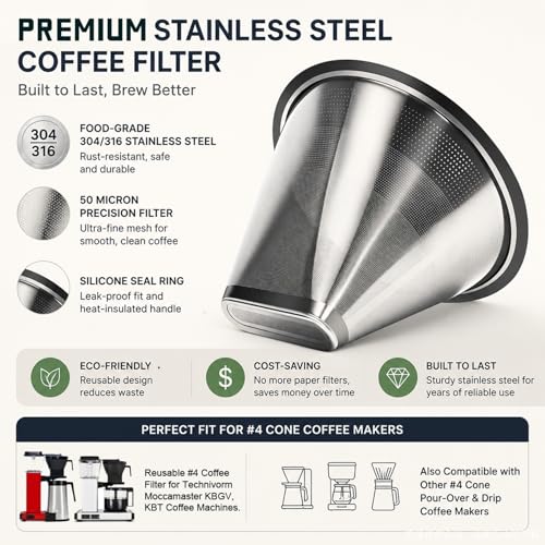 Bxmgr for Moccamaster Filters 4 Coffee Filter Coffee Filter for Technivorm Moccamaster KBGV and KBT Coffee Machines Metal Coffee Filter Reusable Metal Filters are The Best Gifts - Image 3