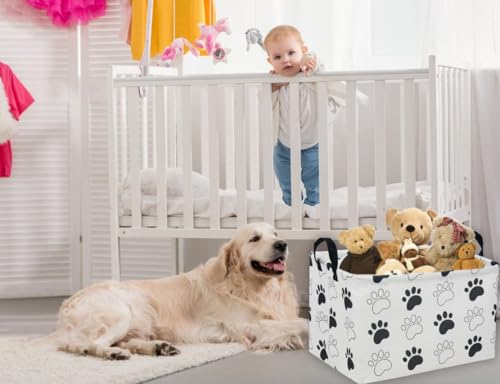 Essme Rectangular Dog Basket Cute Storage Basket with Handles for Room Decor Dog BinsPuppy Storage BinDog Paw - Image 3