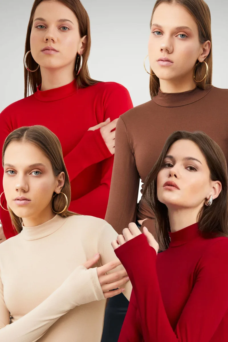 بيبانتولون BIPANTOLON Women's 4-Pack Cut-Out Half Turtleneck Bodysuits