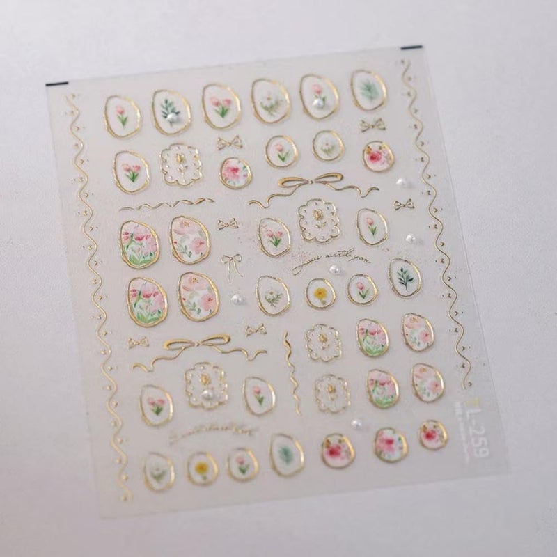 NBNTGH 5D Embossed Flower Nail Art Stickers Tulip Glue Irregular Geometric Frames Nail Stickers Gold Hollow Designs Nail Decals Supplies Self Adhesive NBNTGH Nails Sticker DIY Acrylic Nail Accessories - Image 2