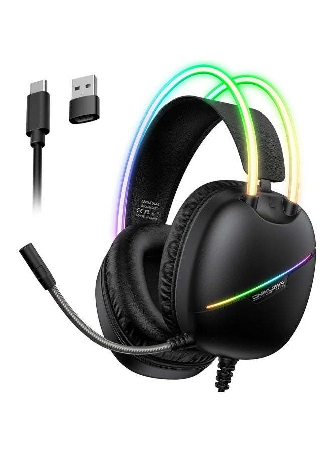 أونيكوما سماعة الألعاب السلكية Onikuma X33 RGB – إضاءة RGB، ميكروفون مزيل للضوضاء، اتصال Type-C - Image 1
