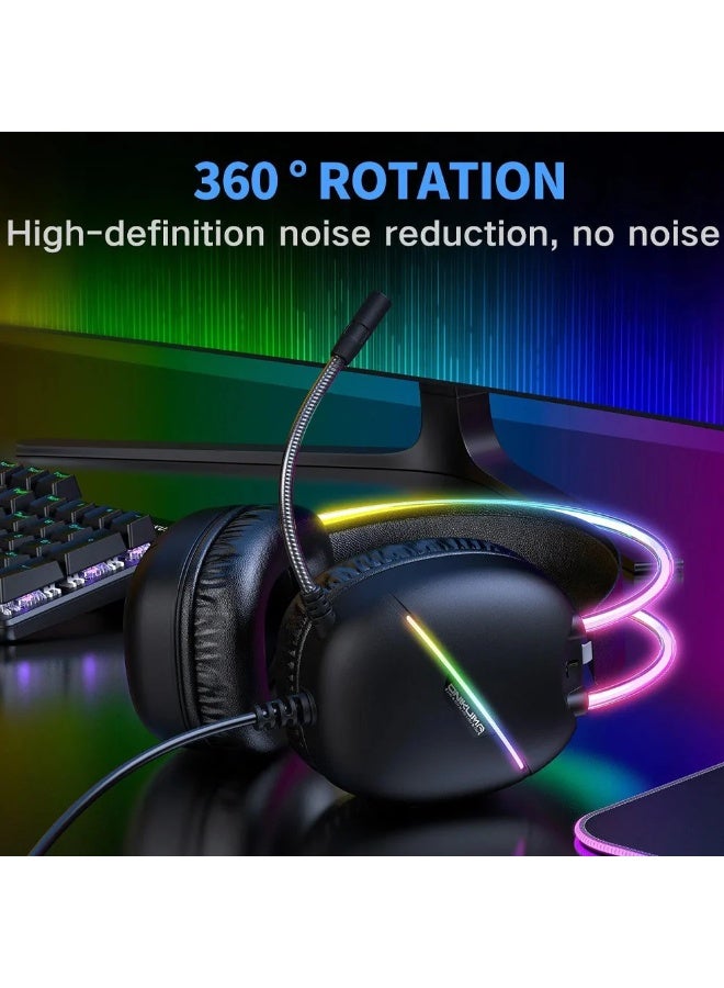 أونيكوما سماعة الألعاب السلكية Onikuma X33 RGB – إضاءة RGB، ميكروفون مزيل للضوضاء، اتصال Type-C - Image 4