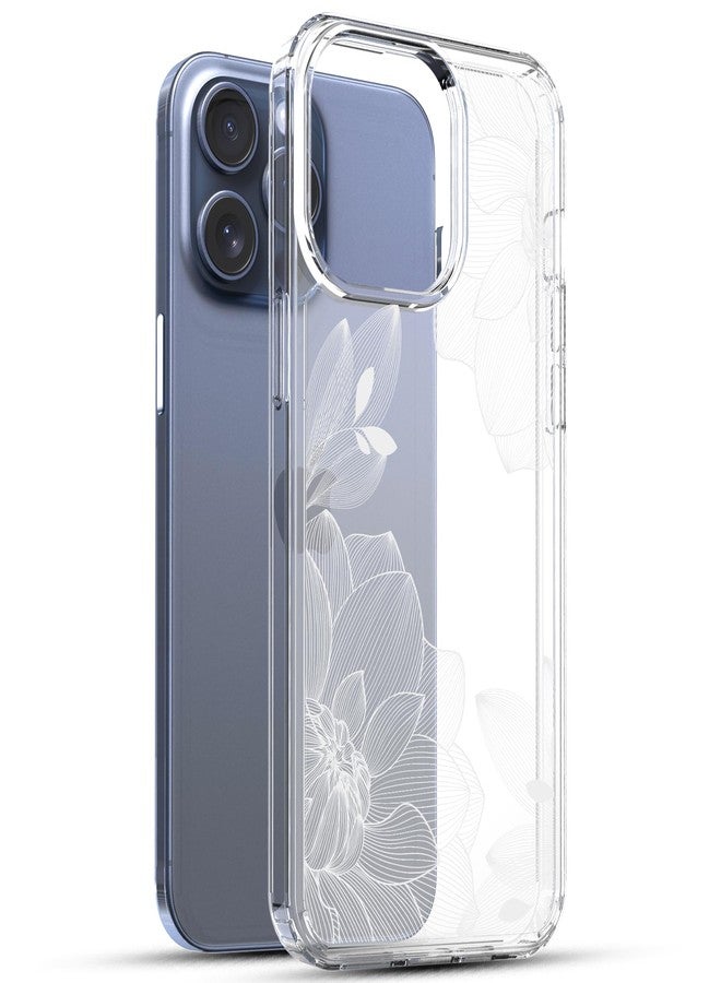 RANZ Case for iPhone 15 Pro Max, Anti-Scratch Shockproof Series Clear Hard PC + TPU Bumper Protective Cover Case for iPhone 15 Pro Max (6.7") - White Lace Chrysanthemum - Image 3