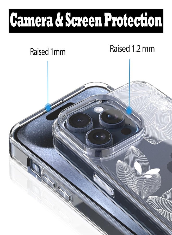 RANZ Case for iPhone 15 Pro Max, Anti-Scratch Shockproof Series Clear Hard PC + TPU Bumper Protective Cover Case for iPhone 15 Pro Max (6.7") - White Lace Chrysanthemum - Image 5