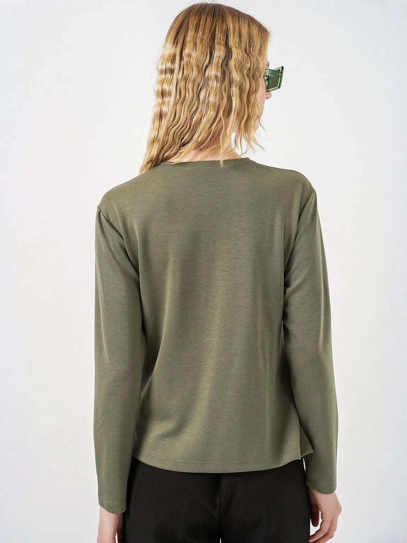 BIG DART BDART Women's Long-sleeved Crew Neck Top With Tie Detail - Image 4