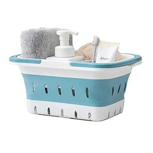 ANNIYA Plastic Caddy for Cleaning Supplies Products, Storage Collapsible Basket with Handles, Box Organizer Bin for Bathroom, Kitchen, College Dorm,Gym (Blue 1 pack) - Image 1