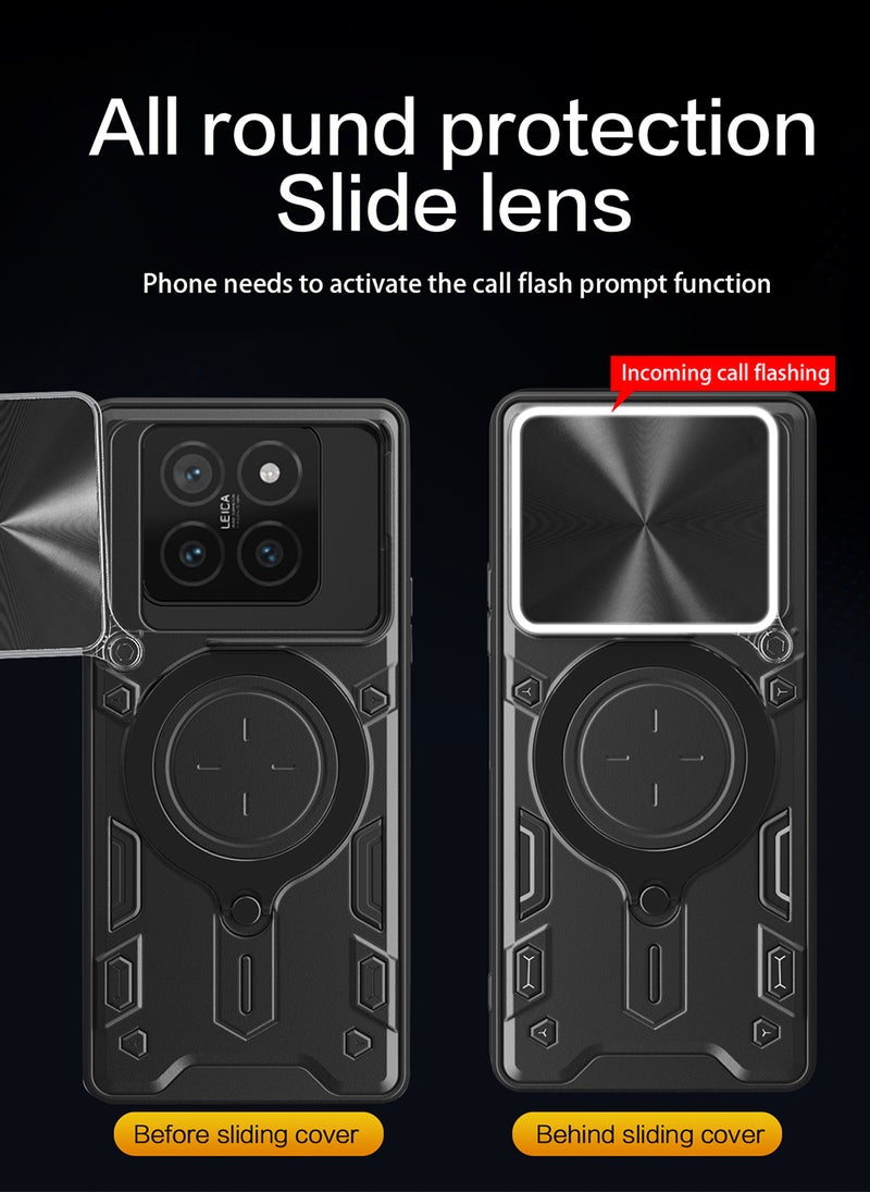 حافظة ل Xiaomi 14T Pro 5G مع غطاء كاميرا منزلق، مسند، PC+TPU ثنائي الطبقةBlack - Image 2