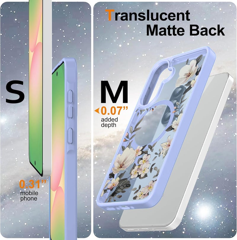 VONZEE Compatible with Samsung Galaxy A36 5G Case Luxury Retro Flowers Floral Clear for Magnetic Wireless Charging Case Shockproof Case PC+TPU Cute Glossy Shiny Cover for Girls Women, Official Blue - Image 5