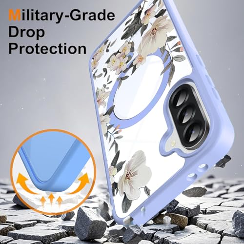 VONZEE Compatible with Samsung Galaxy A36 5G Case Luxury Retro Flowers Floral Clear for Magnetic Wireless Charging Case Shockproof Case PC+TPU Cute Glossy Shiny Cover for Girls Women, Official Blue - Image 3