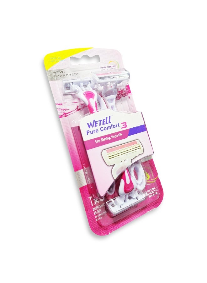WETELL PURE 3 Women's Razor for Perfect Smoothness - 3 precision blades for longer-lasting results, a moisturizing strip enriched with aloe vera and vitamin E for a smooth shave without irritation, and an ergonomic design that moves smoothly with the curves of the body for a comfortable, closer, and smoother shave every time - Image 2