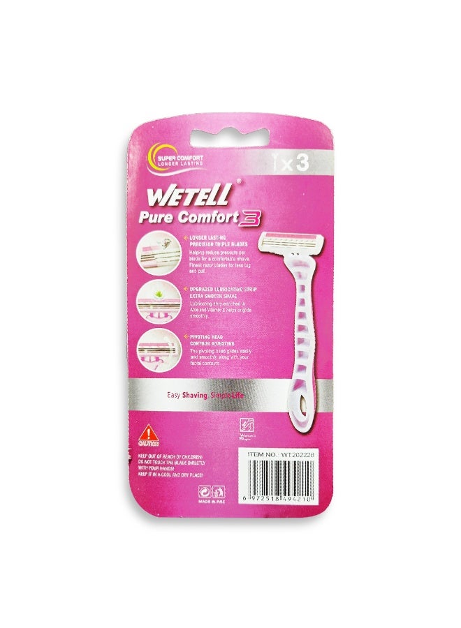WETELL PURE 3 Women's Razor for Perfect Smoothness - 3 precision blades for longer-lasting results, a moisturizing strip enriched with aloe vera and vitamin E for a smooth shave without irritation, and an ergonomic design that moves smoothly with the curves of the body for a comfortable, closer, and smoother shave every time - Image 3