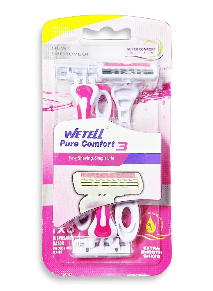 WETELL PURE 3 Women's Razor for Perfect Smoothness - 3 precision blades for longer-lasting results, a moisturizing strip enriched with aloe vera and vitamin E for a smooth shave without irritation, and an ergonomic design that moves smoothly with the curves of the body for a comfortable, closer, and smoother shave every time - Image 1