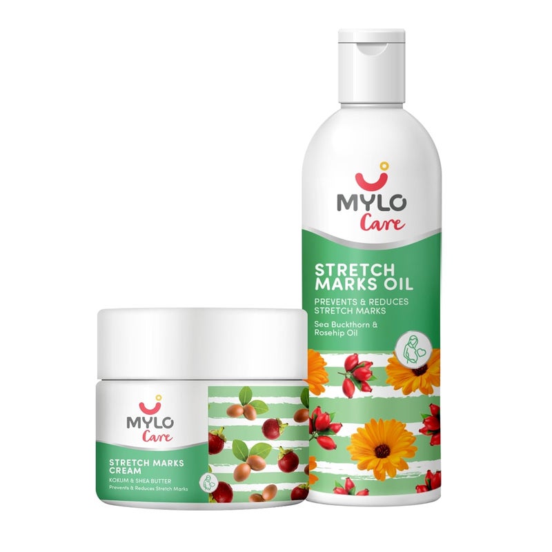 Mylo Stretch Marks Cream 100 gm Stretch Mark Oil 100 mlStretch Marks removal for women Made Safe CertifiedSafe in pregnancy effective on all body parts - Image 1