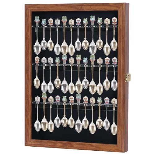 DisplayGifts 36 Souvenir Tea Spoon Solid Wood Display Case Rack Cabinet with Lockable Door Walnut Finish - Image 2