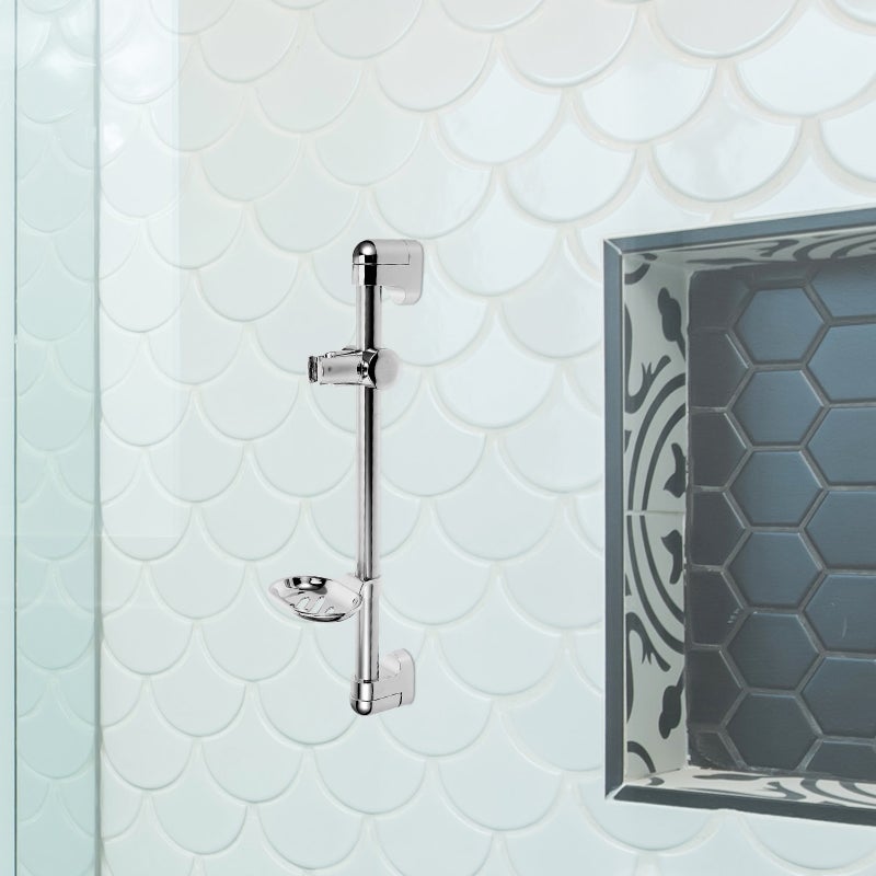 2pcs Shower Slide Adjustable Handheld Holder Wall Mount Showerhead Holder with Soap Tray - Image 2