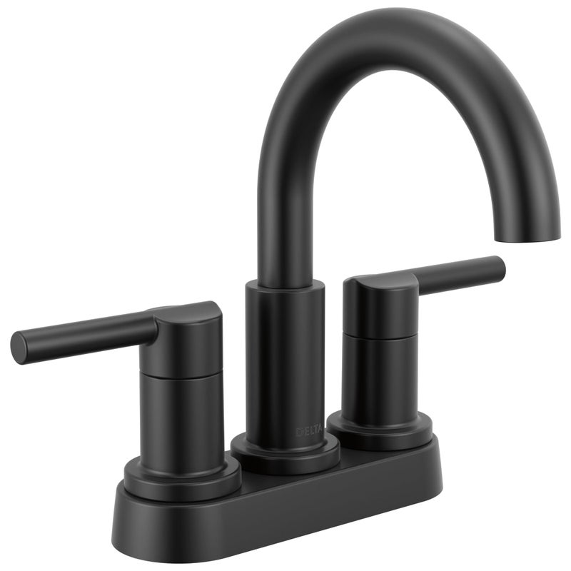 Delta Nicoli Centerset Matte Black Bathroom Faucet 4 Inch 3 Hole Bathroom Sink Faucet for Vanity PushPop Drain Assembly Matte Black 25749LFBL