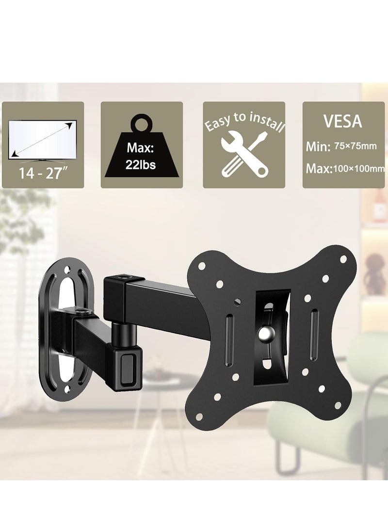 SYOSI Full Motion TV Wall Bracket Tilt Rotate Adjustable Tilts Swivel Extends Rotates Extension Arm for Most 14-27Inch Flat Curved Screen TV VESA 75x75mm/100x100mm Holds up to 10kg TV Wall Mount - Image 3