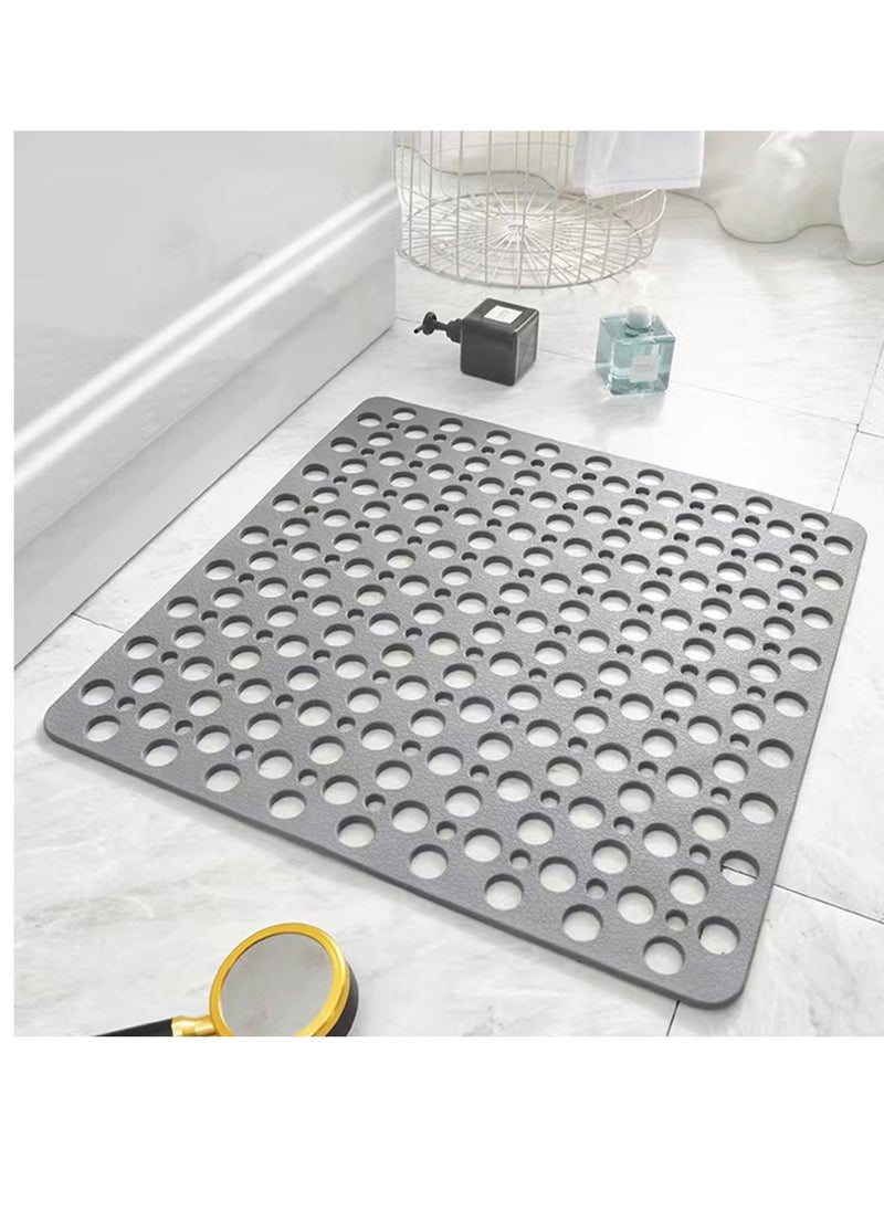 Home Care Non Slip Bath Mat Anti Mould Shower Mats TPE Bathroom Bathtub Mat Floor Shower Mats Anti Slip Antibacterial with Suction Cups & Drainage hole Perfect for Everyone Safety Grey 21" x 21"/53 x 53cm  - Image 1
