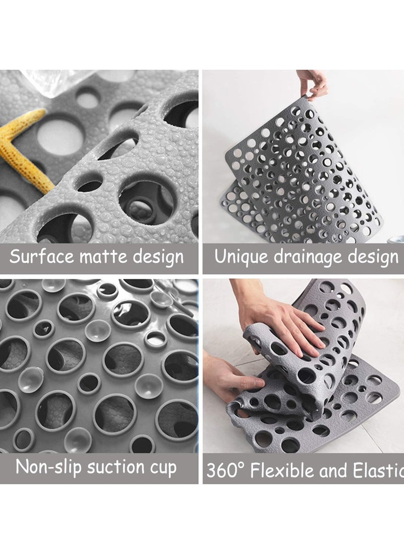 Home Care Non Slip Bath Mat Anti Mould Shower Mats TPE Bathroom Bathtub Mat Floor Shower Mats Anti Slip Antibacterial with Suction Cups & Drainage hole Perfect for Everyone Safety Grey 21" x 21"/53 x 53cm  - Image 5