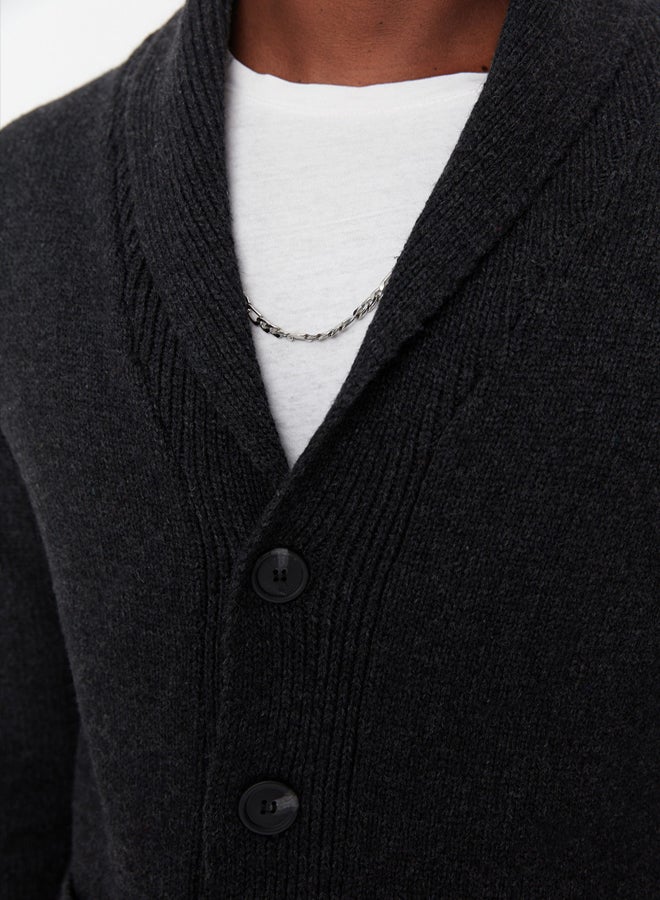 trendyol Anthracite Regular Fit Wool Shawl Collar Knitwear Cardigan - Image 2