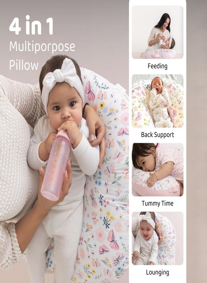 haus & kinder Baby Feeding Pillow for New Born Baby, Breastfeeding & Nursing Pillow with Removable Cover, Infant Support Cushion for 0-24 Months, Tummy Time Pillow (Butterfly Garden) - Image 3
