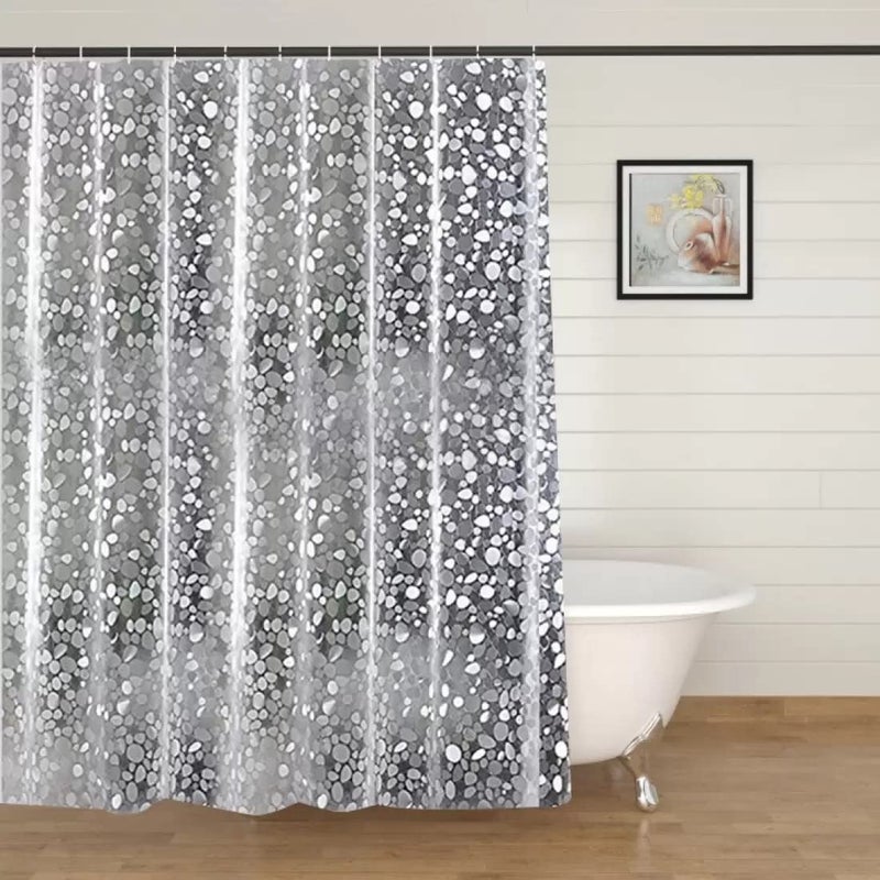 Home Ark Home Ark Shower Curtain (7 Feet) Bathroom Curtain | AC Curtains | PVC Waterproof Bathtub Curtain | 8 Rings Curtain | Bathroom Window Curtain | Stone Print | Transparent  - Image 1