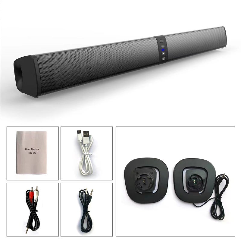 BS-36 Detachable Long Speaker Home Outdoor TV Computer Echo Wall BT Audio Metal Speaker Mesh Bezel-less Design Compatible with Multiple Devices 2000mAh Battery - Image 1