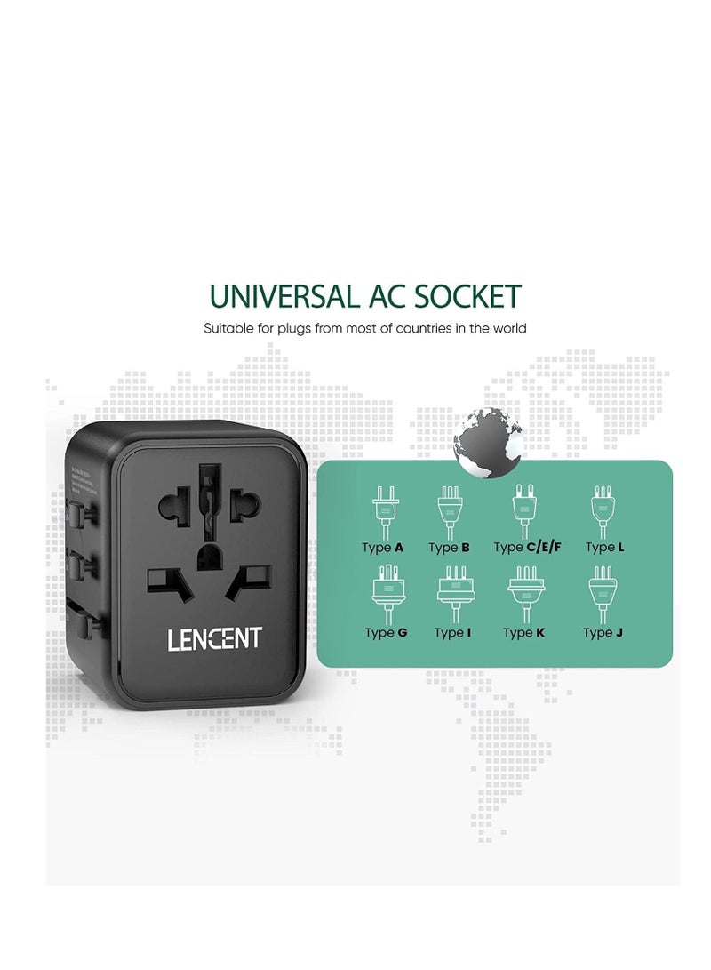 Lencent Universal Travel Adaptor Plug with 2 USB Ports, LENCENT International Power Adapter with UK/USA/EU/AUS Plug, Mini & Compact, All-in-One Worldwide Travel Charger for Over 200 Countries, Black - Image 4